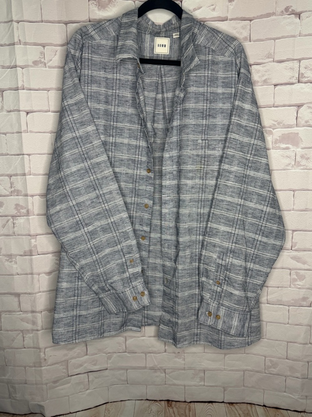ROWM Gray Plaid Button Down Shirt 4XB – Relaxed Minimalist Overshirt Lightweight